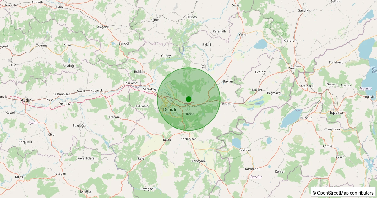 12 Aralık 2025 saat 09:33 - Pamukkale - Kocadere Köyü - 1.20ml depreminin harita gösterimi