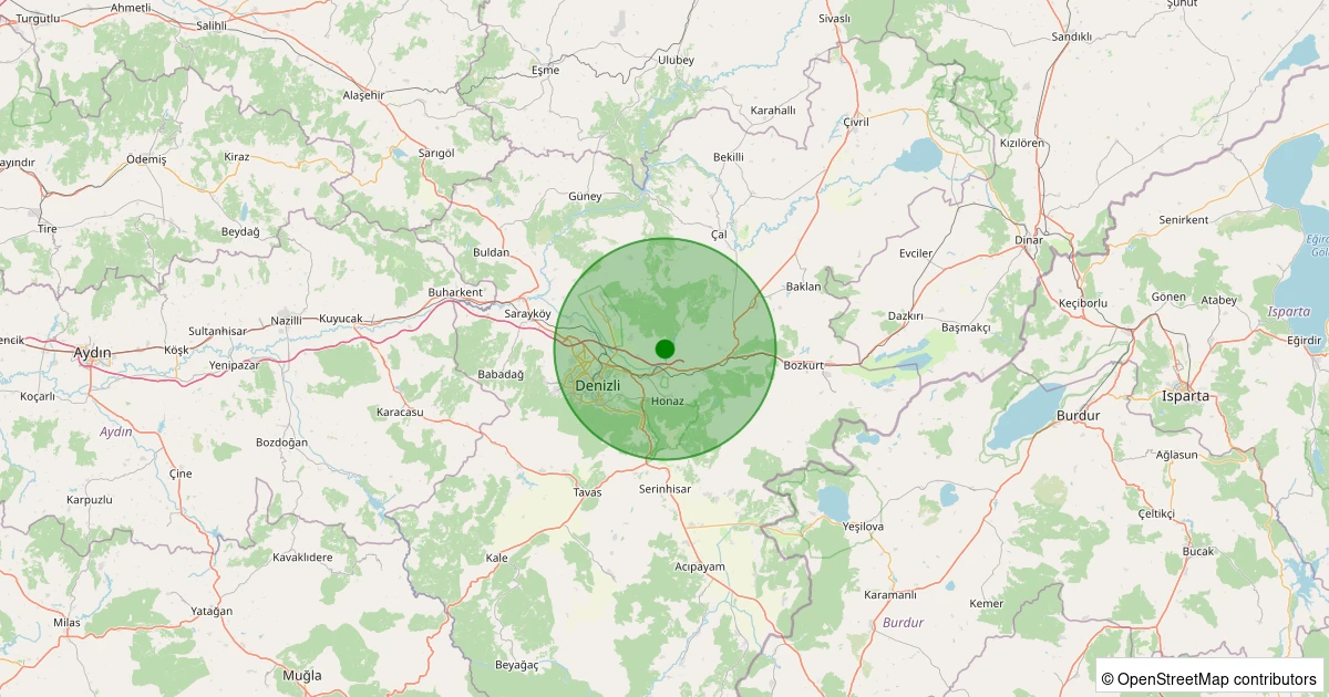 12 Aralık 2025 saat 09:33 - Pamukkale - Kocadere Köyü - 1.20ML depreminin harita gösterimi