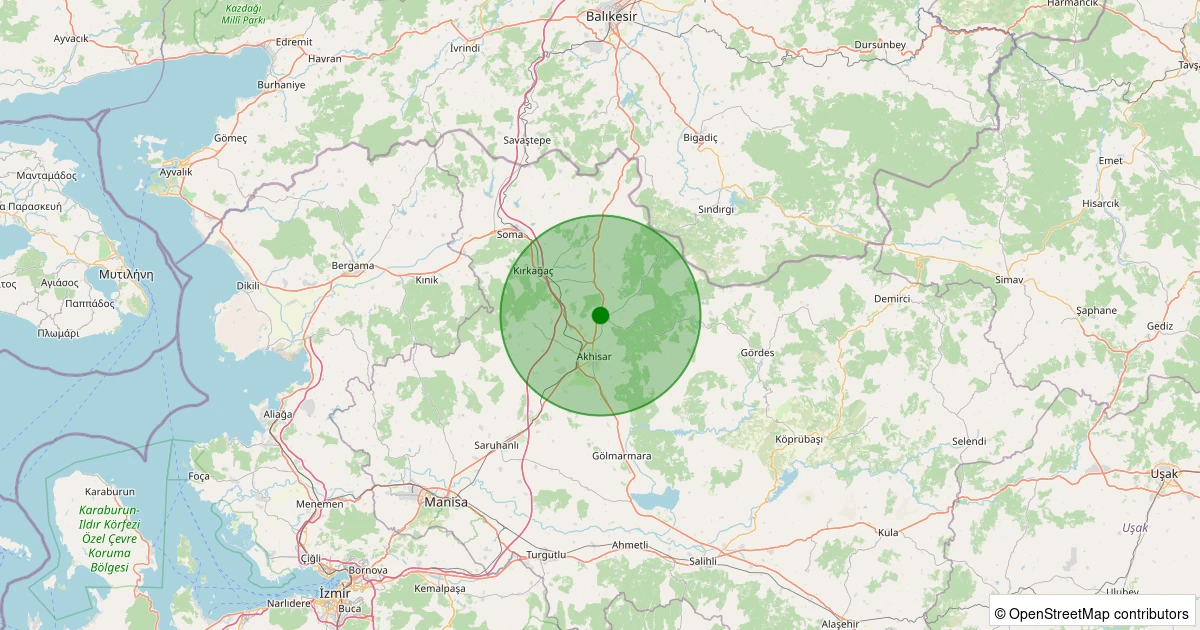 12 Aralık 2025 saat 10:00 - Akhisar - Gökçeahmet Köyü - 1.50ml depreminin harita gösterimi