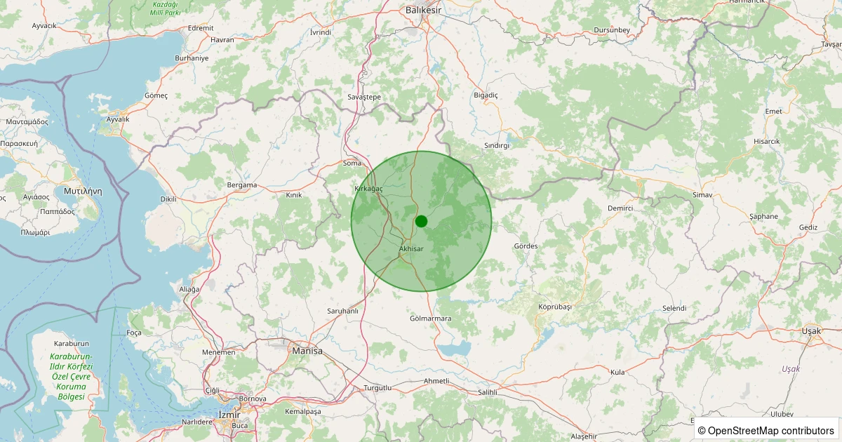 12 Aralık 2025 saat 10:00 - Akhisar - Yeniceköy Köyü - 1.40ML depreminin harita gösterimi
