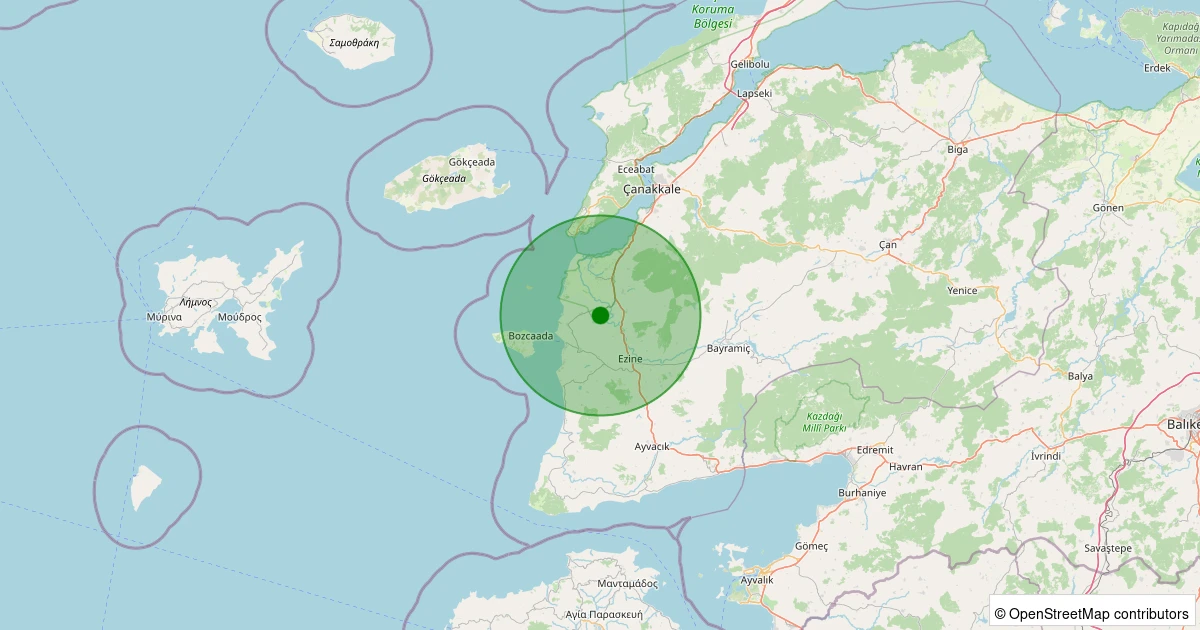 12 Aralık 2025 saat 12:07 - Ezine - Pınarbaşı Köyü - 1.30ml depreminin harita gösterimi