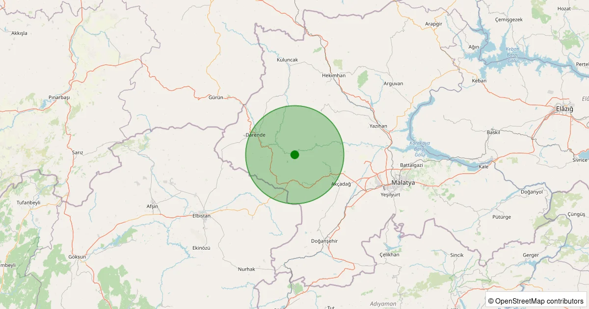 13 Ekim 2025 saat 18:57 - Darende - Çınar - 1.80ml depreminin harita gösterimi