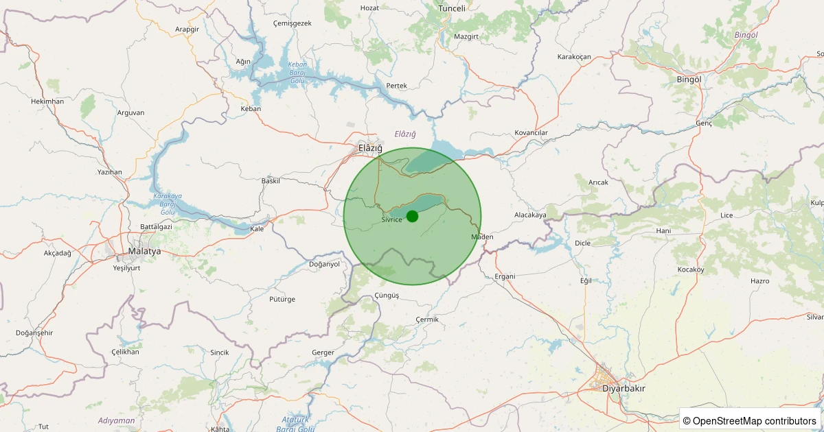 12 Aralık 2025 saat 11:04 - Sivrice - Sürek Köyü - 0.70ML depreminin harita gösterimi
