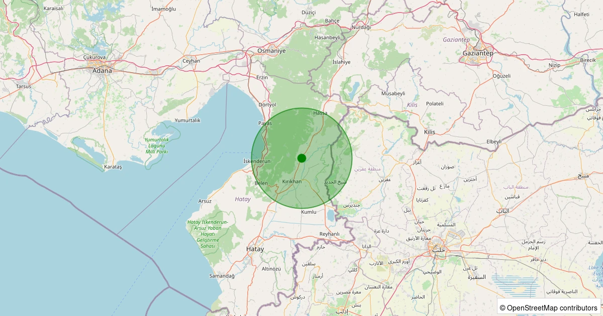 12 Aralık 2025 saat 12:53 - Kırıkhan - Saylak Köyü - 2.20ml depreminin harita gösterimi