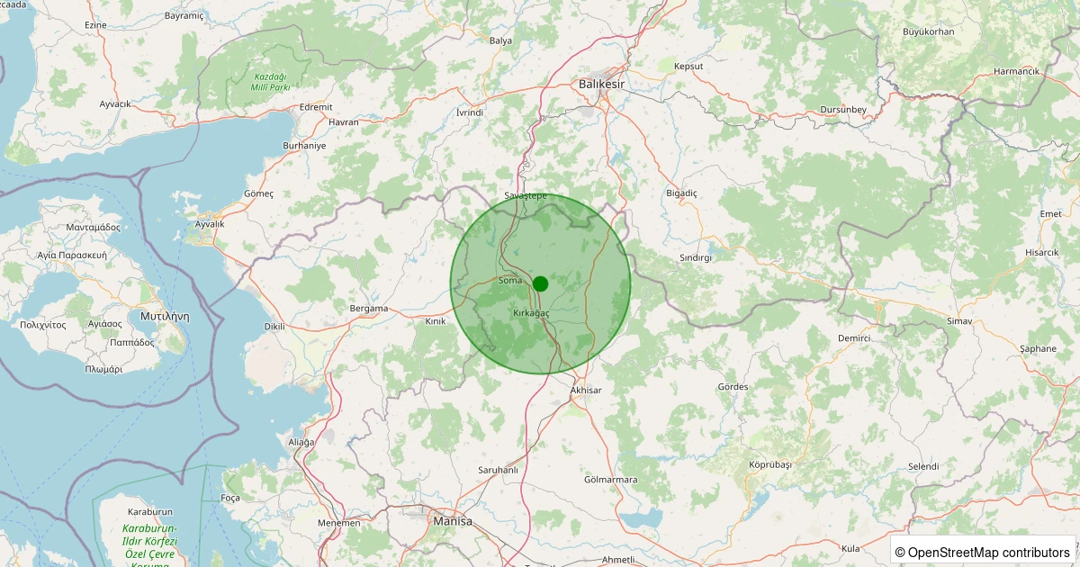 12 Aralık 2025 saat 12:49 - Soma - Çavdır - 1.40ml depreminin harita gösterimi