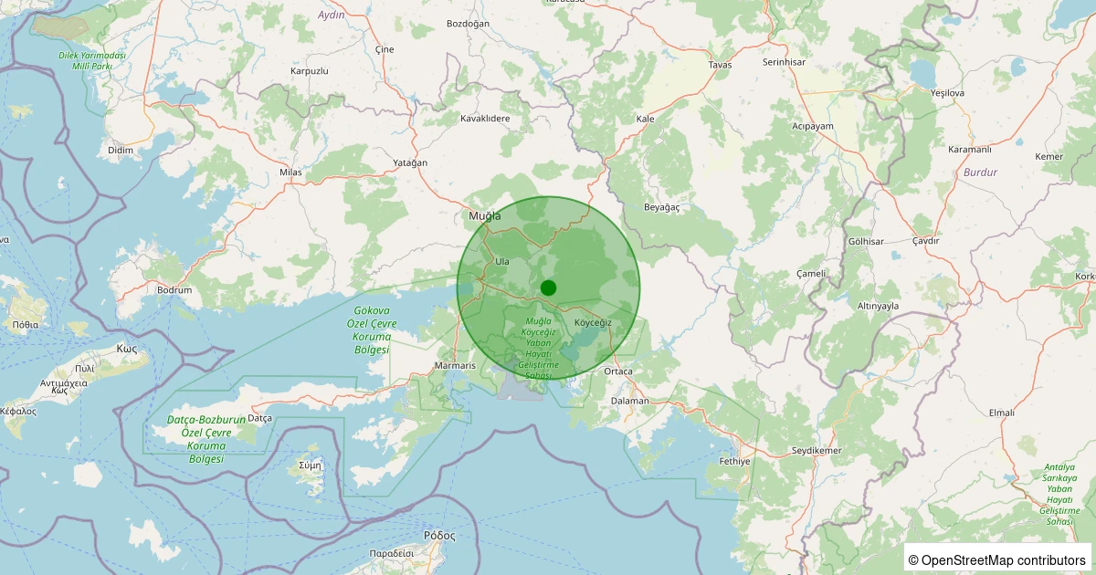 12 Aralık 2025 saat 13:02 - Köyceğiz - Balcılar - 1.10ml depreminin harita gösterimi
