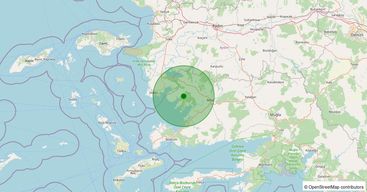 12 Aralık 2025 saat 13:06 - Milas - Kızılağaç - 1.70ml depreminin harita gösterimi