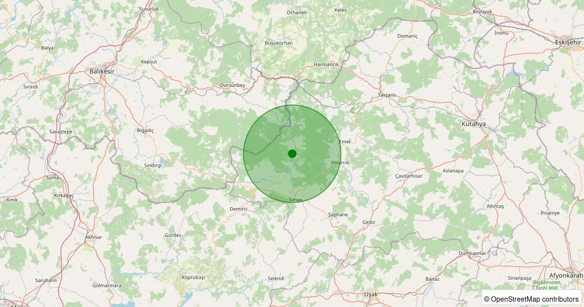 12 Aralık 2025 saat 11:30 - Simav - Eğdemir Köyü - 0.80ML depreminin harita gösterimi