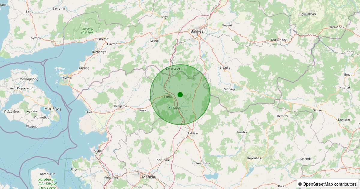 12 Aralık 2025 saat 11:39 - Soma - 1.60ml depreminin harita gösterimi