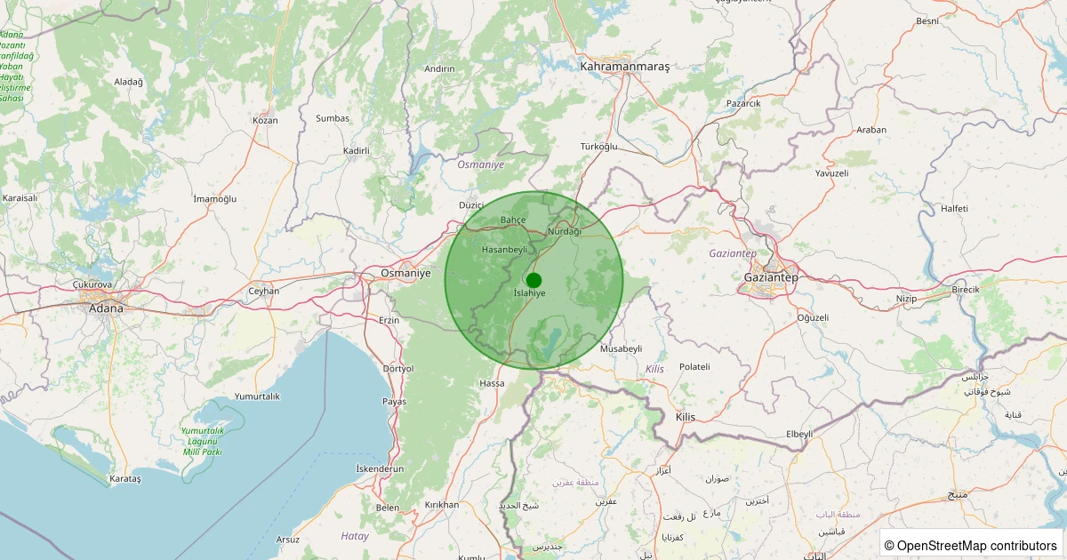 12 Aralık 2025 saat 13:37 - İslahiye - Hürriyet - 2.50ml depreminin harita gösterimi