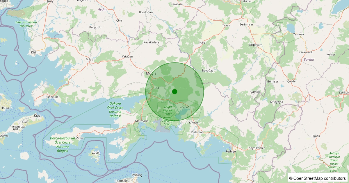 12 Aralık 2025 saat 12:03 - Köyceğiz - Balcılar - 1.40ml depreminin harita gösterimi