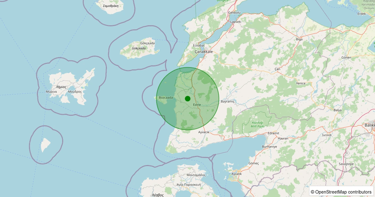 12 Aralık 2025 saat 12:07 - Ezine - Mecidiye Köyü - 0.60ML depreminin harita gösterimi