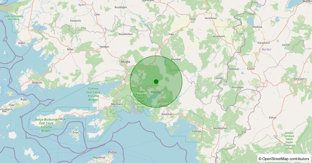 12 Aralık 2025 saat 12:03 - Köyceğiz - Balcılar - 1.10ML depreminin harita gösterimi