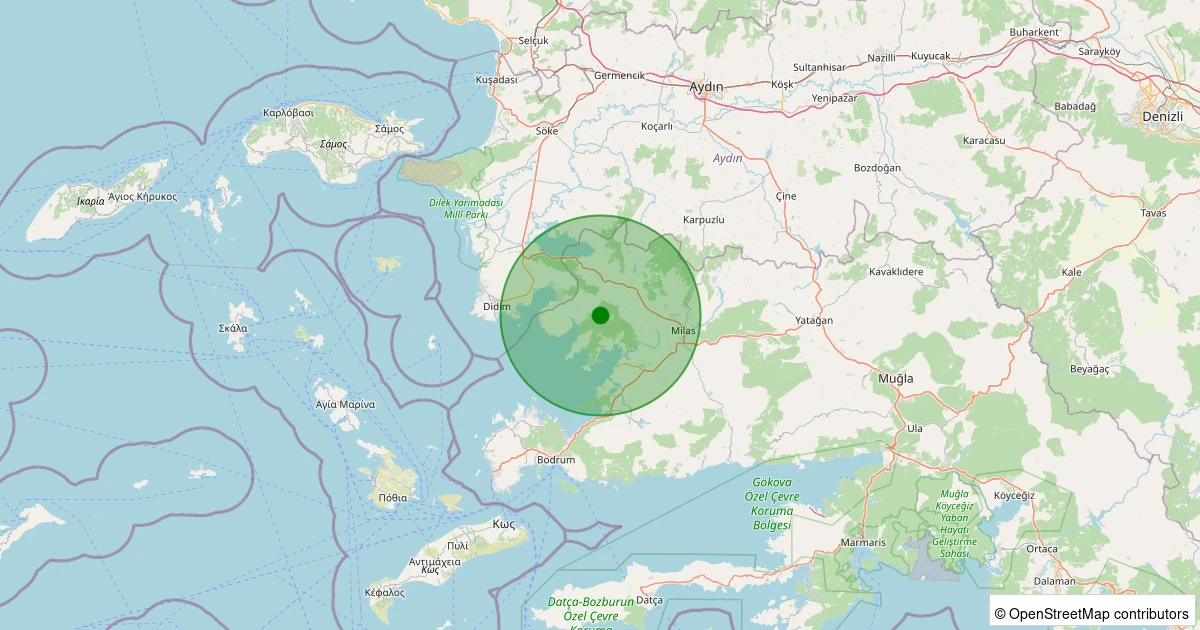 12 Aralık 2025 saat 13:06 - Milas - Kızılağaç - 1.60ml depreminin harita gösterimi