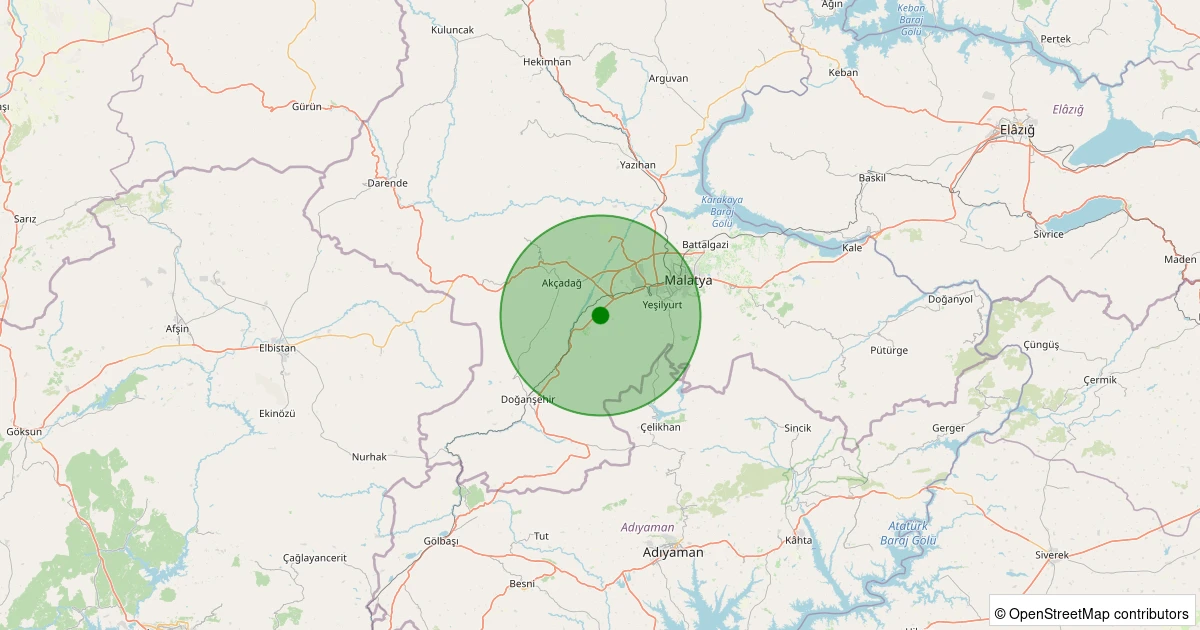 12 Aralık 2025 saat 13:17 - Akçadağ - Karapınar - 1.00ml depreminin harita gösterimi