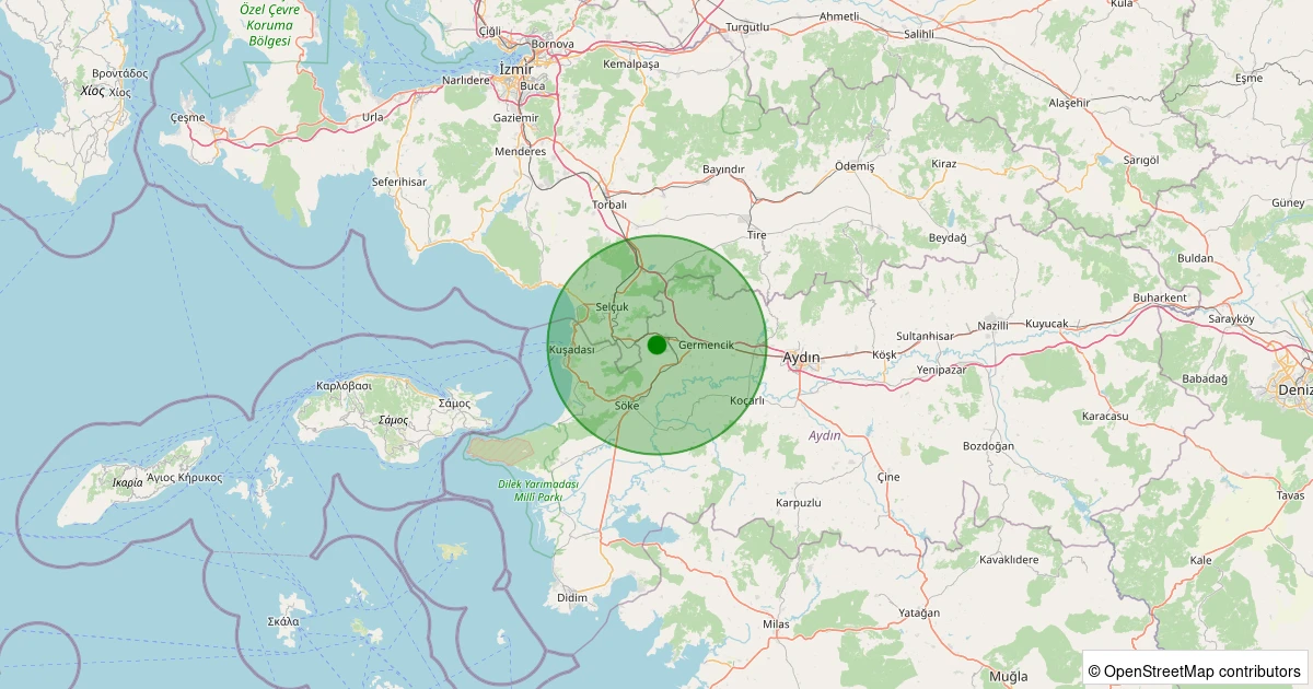 12 Aralık 2025 saat 13:29 - Germencik - Naipli - 1.20ml depreminin harita gösterimi
