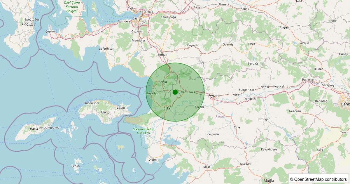 12 Aralık 2025 saat 13:29 - Germencik - Naipli - 1.20ML depreminin harita gösterimi
