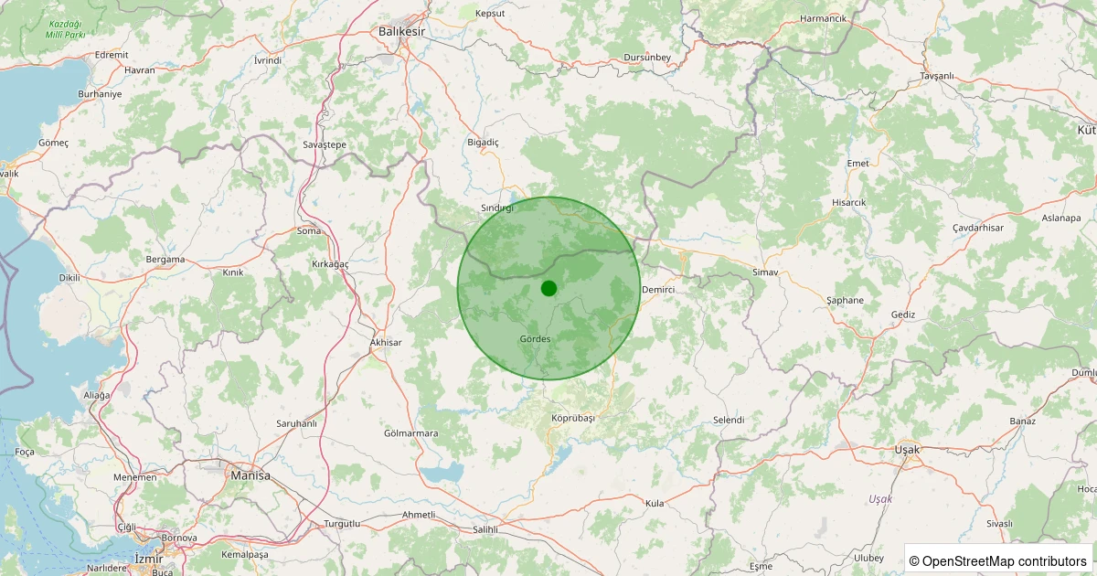 12 Aralık 2025 saat 14:20 - Gördes - 1.00ml depreminin harita gösterimi