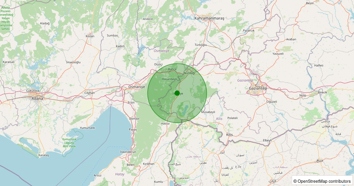 12 Aralık 2025 saat 13:37 - İslahiye - Hürriyet - 2.50ML depreminin harita gösterimi