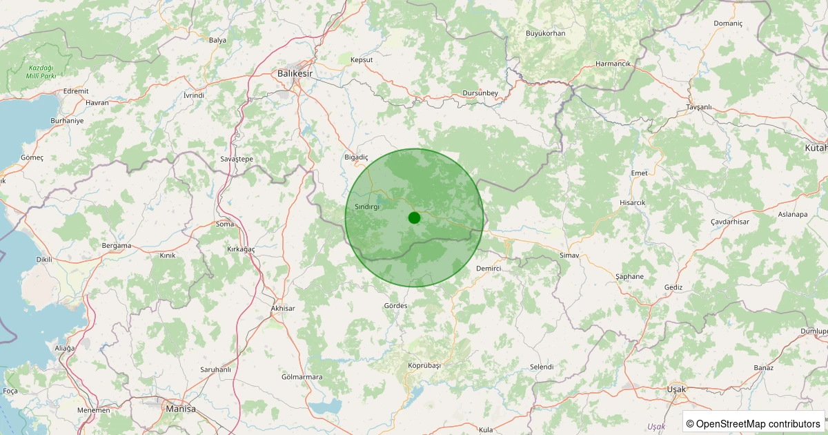 12 Aralık 2025 saat 14:42 - Sındırgı - Osmanlar - 1.40ml depreminin harita gösterimi