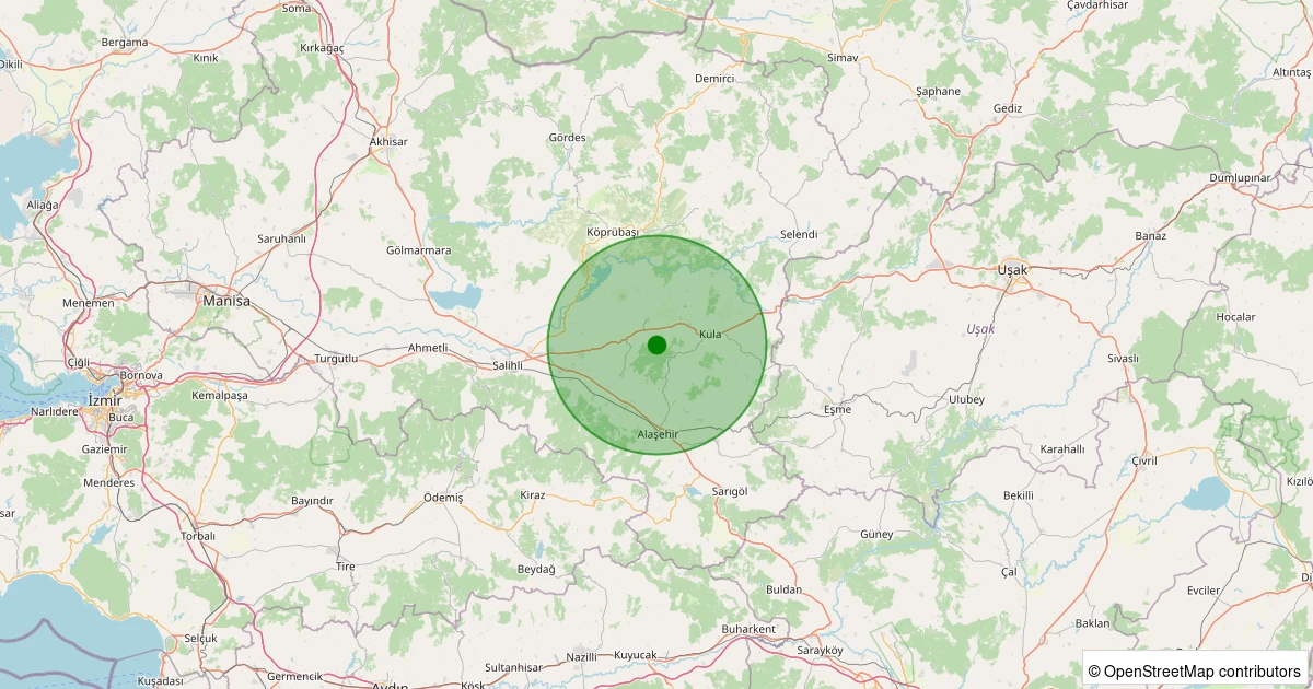 12 Aralık 2025 saat 12:38 - Kula - Esenyazı - 0.80ML depreminin harita gösterimi
