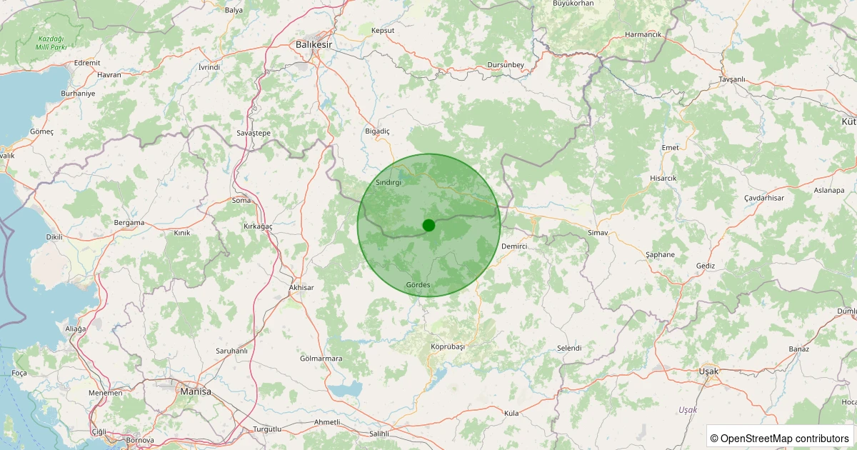 12 Aralık 2025 saat 14:20 - Sındırgı - Yüreğil/Merkez - 1.10ml depreminin harita gösterimi