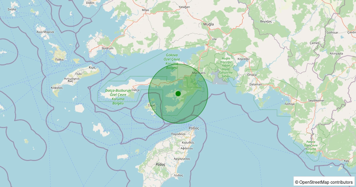 12 Aralık 2025 saat 12:57 - Marmaris - Bozburun - 1.40ml depreminin harita gösterimi