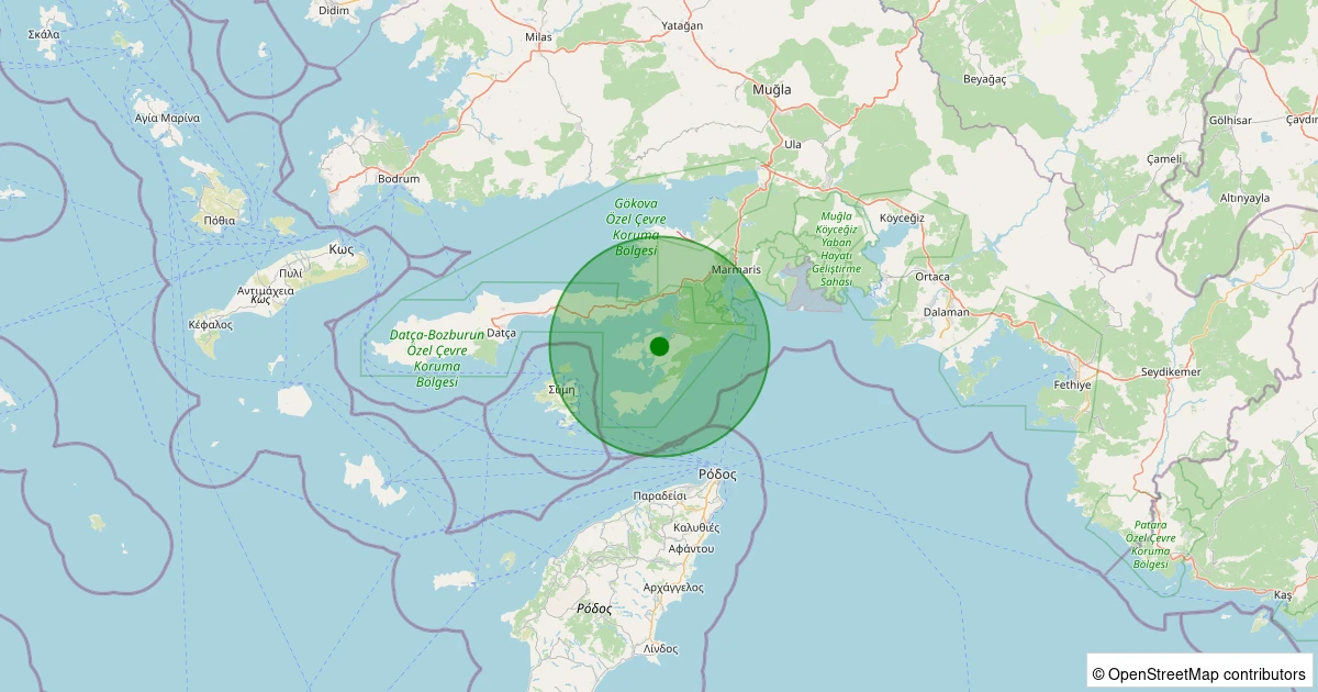 12 Aralık 2025 saat 12:57 - Marmaris - Bozburun - 1.30ML depreminin harita gösterimi