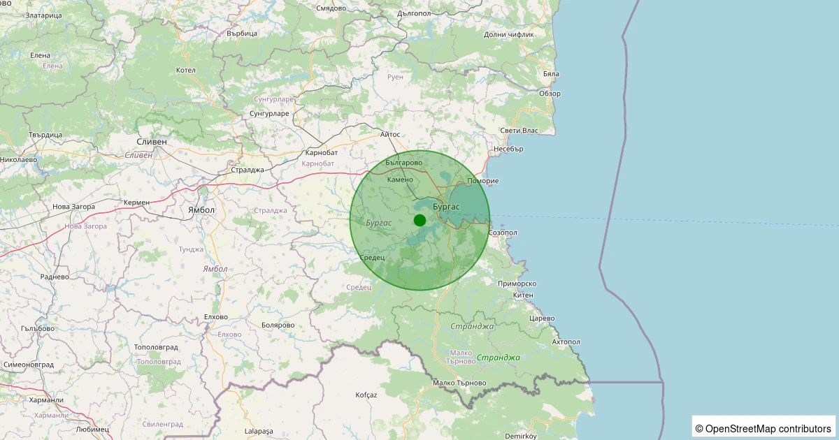 12 Aralık 2025 saat 14:00 - Burgas, Burgaz (Bulgaristan) - [42.27 km] Kofçaz (Kırklareli) - 1.40ML depreminin harita gösterimi