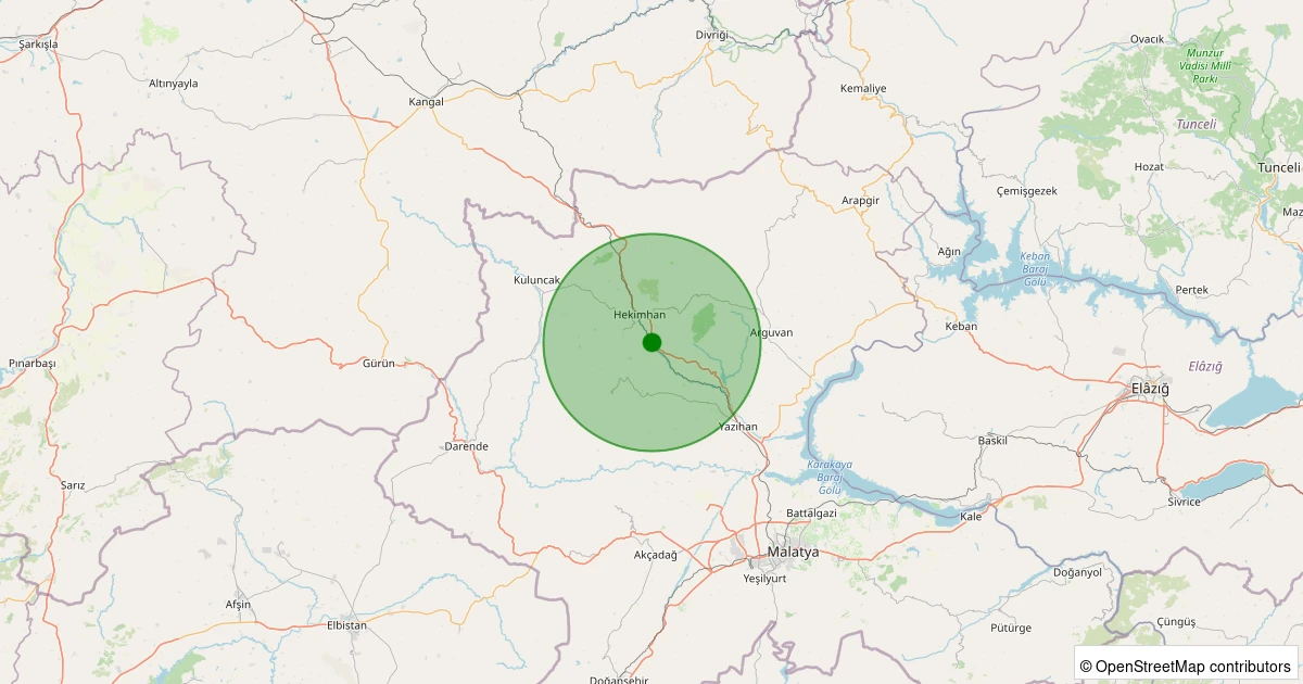 12 Aralık 2025 saat 16:15 - Hekimhan - Köprülü Mehmetpaşa - 2.00ml depreminin harita gösterimi