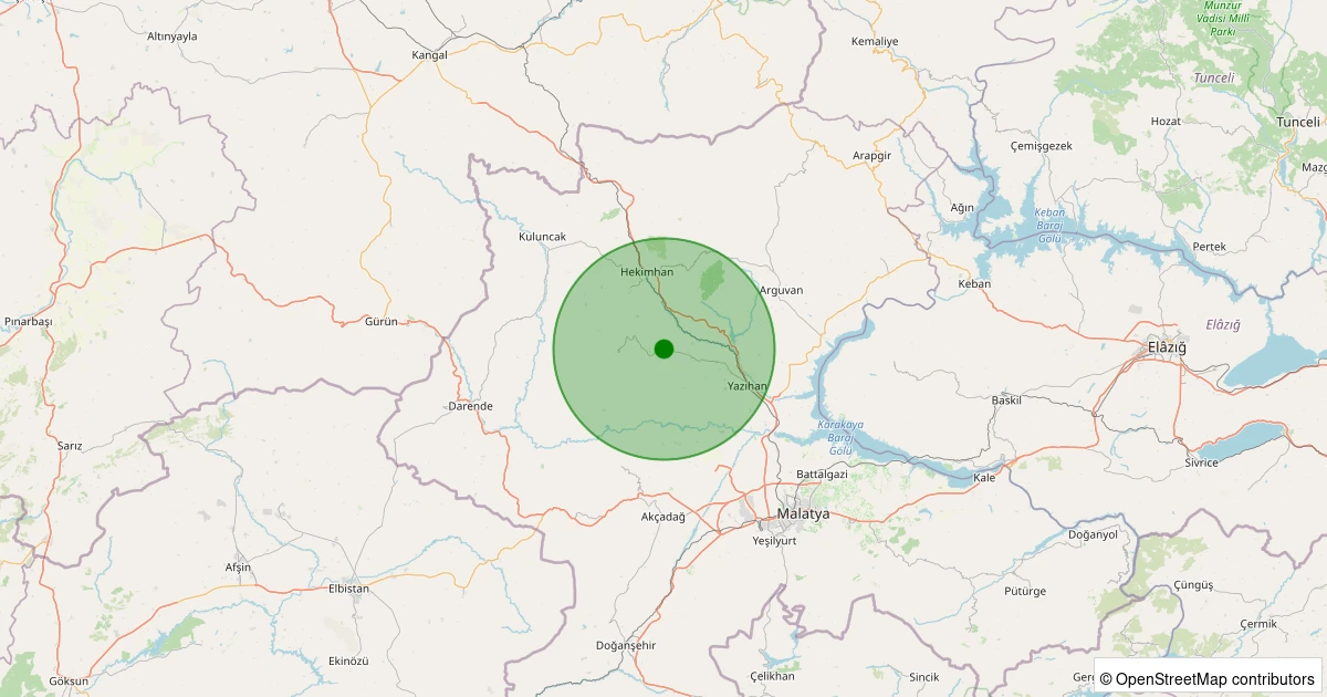 12 Aralık 2025 saat 17:01 - Yazıhan - Erecek - 1.50ml depreminin harita gösterimi