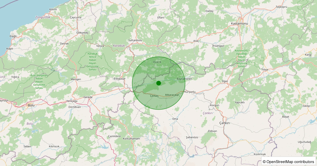 12 Aralık 2025 saat 16:19 - Çerkeş - Kabak Köyü - 1.20ML depreminin harita gösterimi