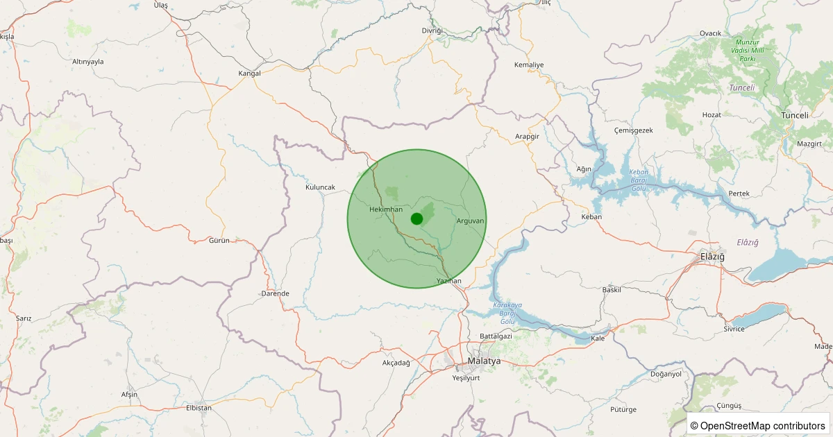 12 Aralık 2025 saat 16:59 - Hekimhan - Yağca Köyü - 1.50ml depreminin harita gösterimi