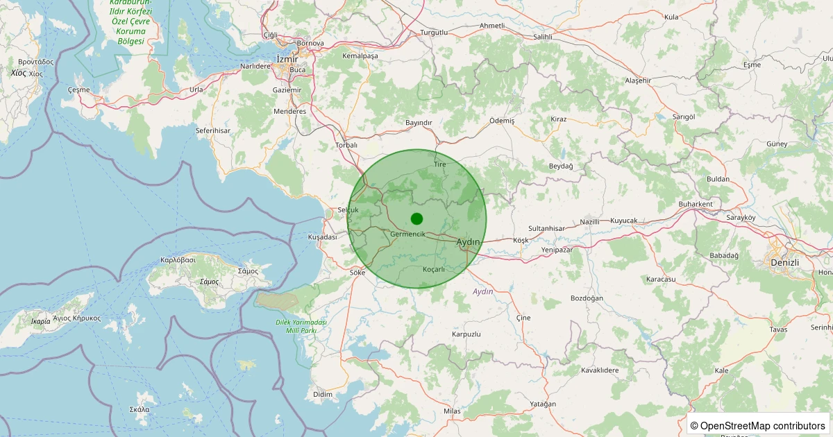 12 Aralık 2025 saat 17:18 - Germencik - Bozköy - 1.10ML depreminin harita gösterimi