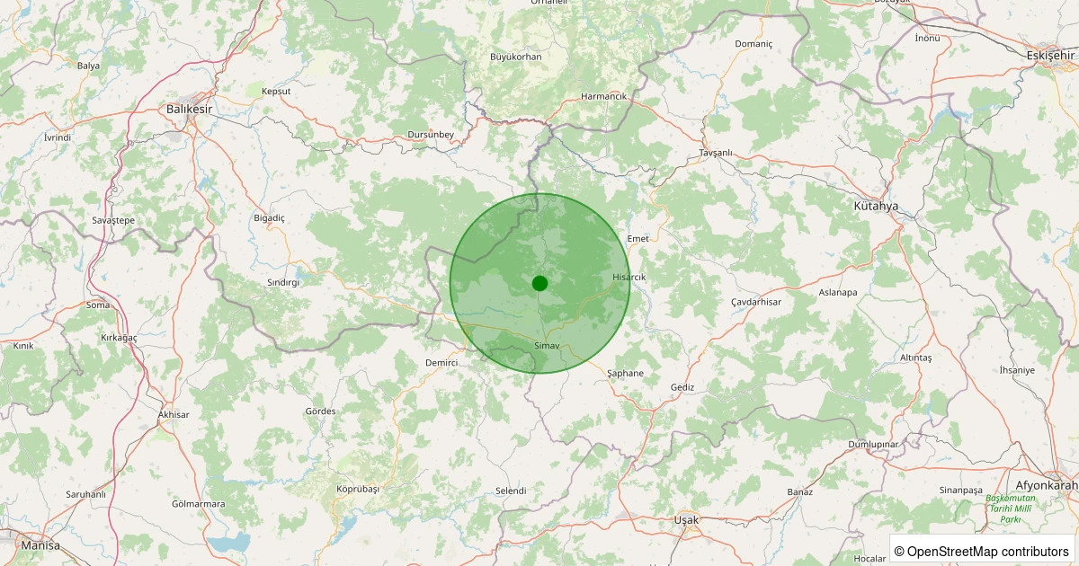 12 Aralık 2025 saat 17:16 - Simav - Yemişli Köyü - 0.90ML depreminin harita gösterimi