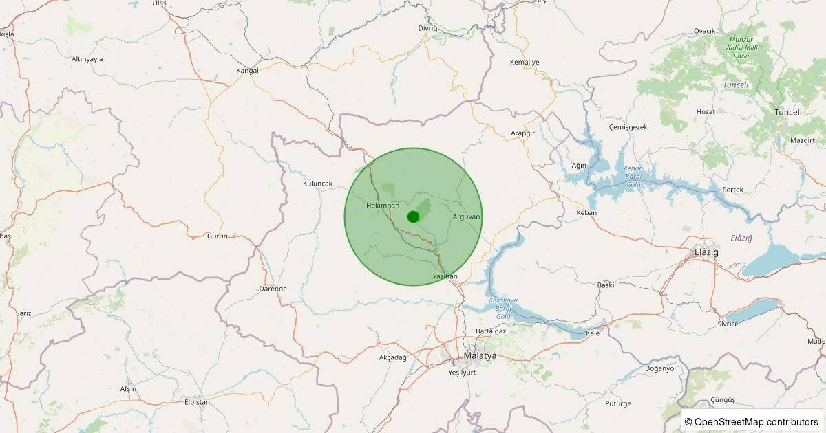 12 Aralık 2025 saat 17:01 - Hekimhan - Yağca Köyü - 1.40ML depreminin harita gösterimi