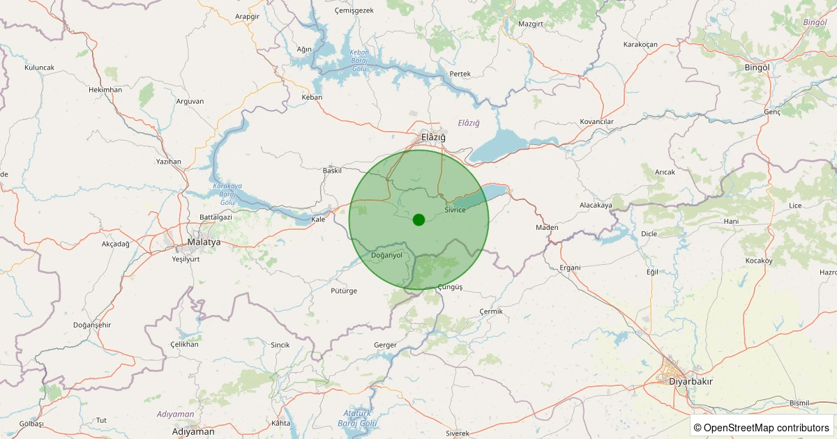 12 Aralık 2025 saat 17:41 - Sivrice - Kavak Köyü - 1.70ml depreminin harita gösterimi
