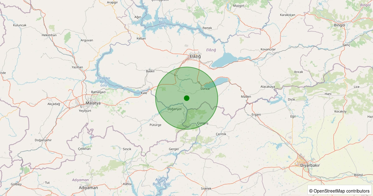 12 Aralık 2025 saat 17:41 - Sivrice - Uslu Köyü - 1.70ML depreminin harita gösterimi