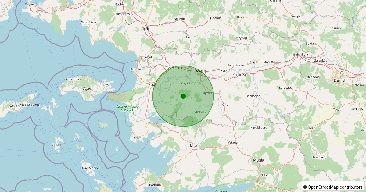 12 Aralık 2025 saat 17:47 - Koçarlı - 1.80ml depreminin harita gösterimi