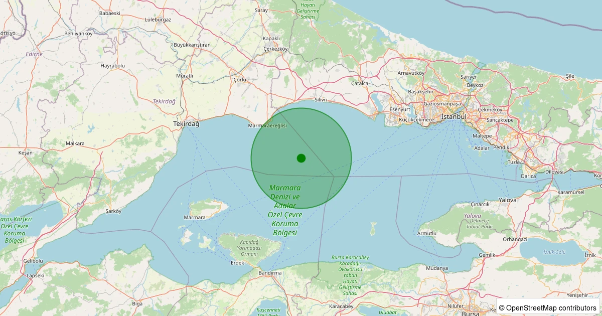 12 Aralık 2025 saat 17:57 - Marmara Denizi - [21.25 km] Marmaraereğlisi (Tekirdağ) - 1.50ML depreminin harita gösterimi