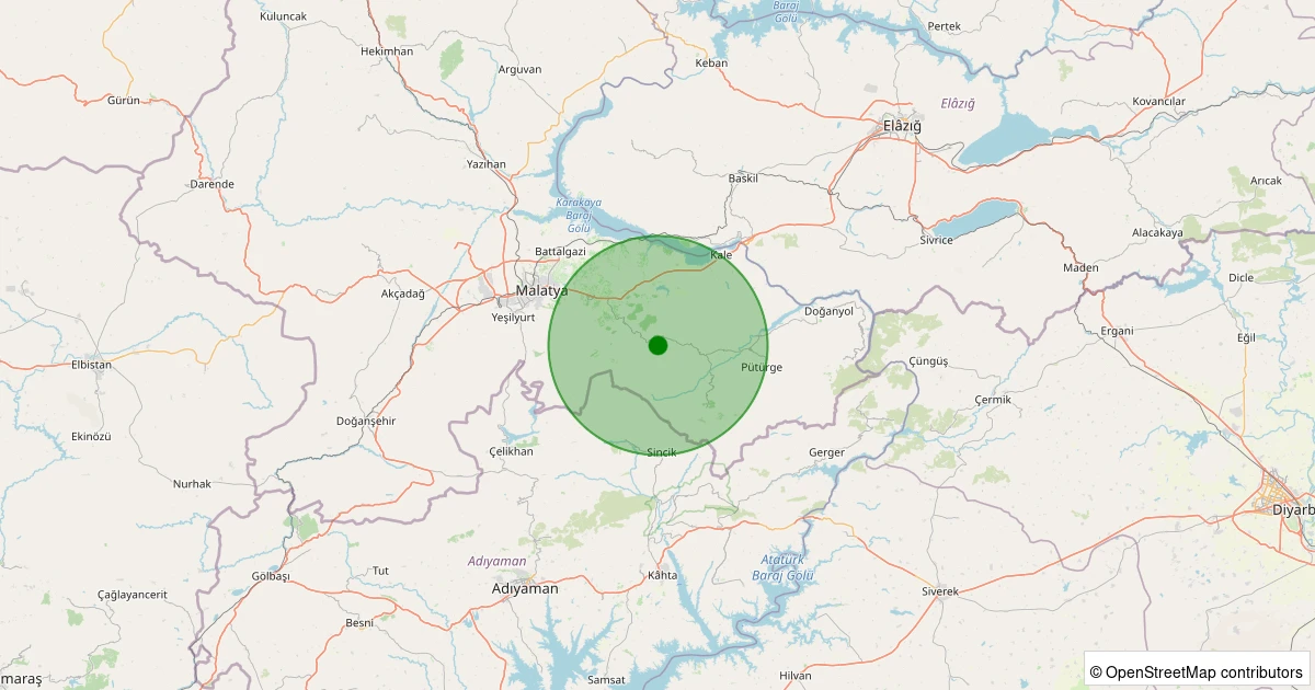 12 Aralık 2025 saat 17:51 - Battalgazi - Yaygın Köyü - 0.90ML depreminin harita gösterimi