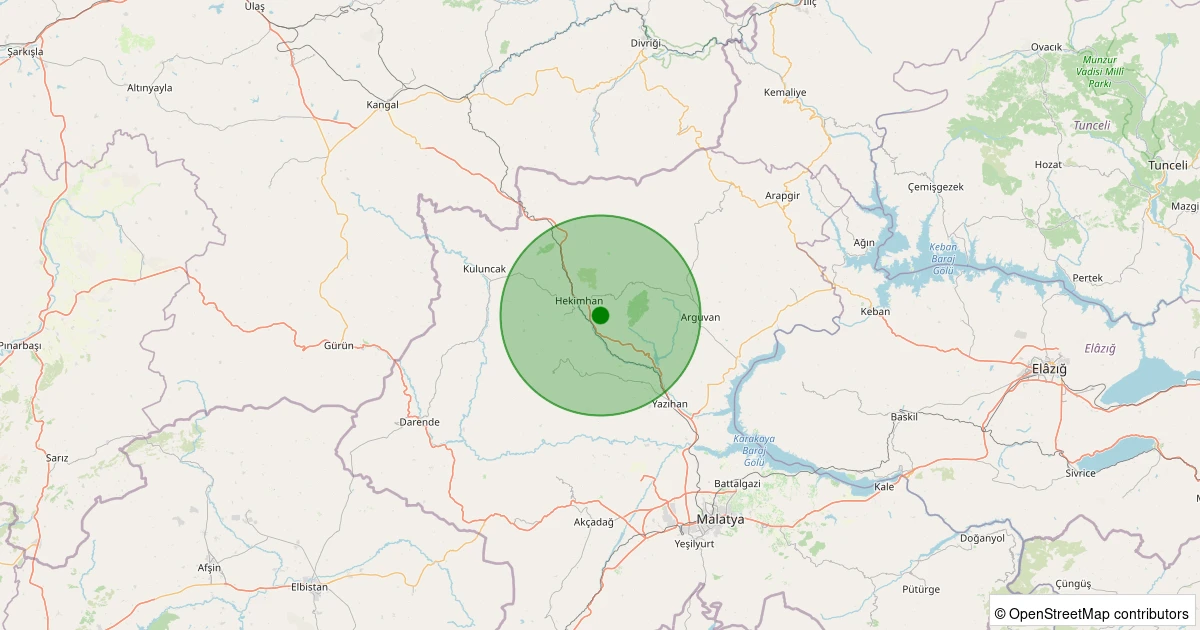 12 Aralık 2025 saat 17:53 - Hekimhan - Köprülü Mehmetpaşa - 1.80ml depreminin harita gösterimi