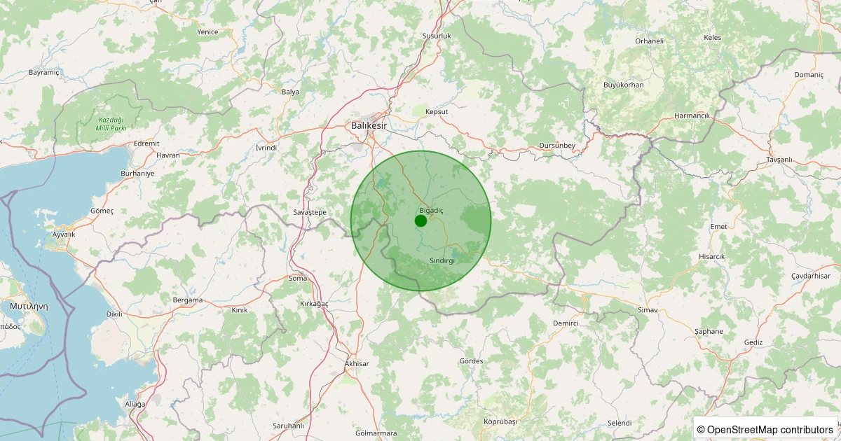 12 Aralık 2025 saat 18:23 - Bigadiç - Balatlı - 1.50ml depreminin harita gösterimi