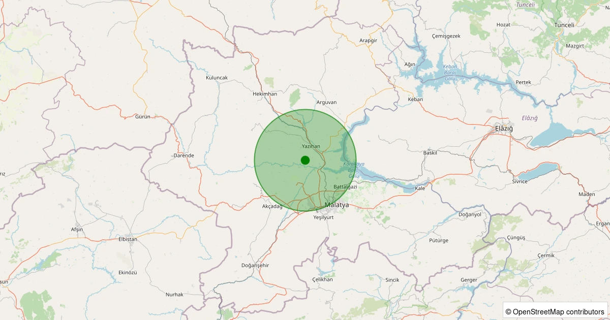 12 Aralık 2025 saat 19:10 - Yazıhan - Çermige - 1.10ml depreminin harita gösterimi
