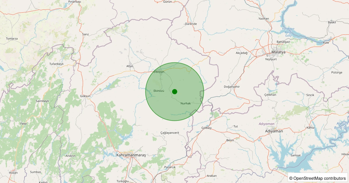 12 Aralık 2025 saat 19:41 - Nurhak - Ağcaşar Köyü - 1.80ml depreminin harita gösterimi