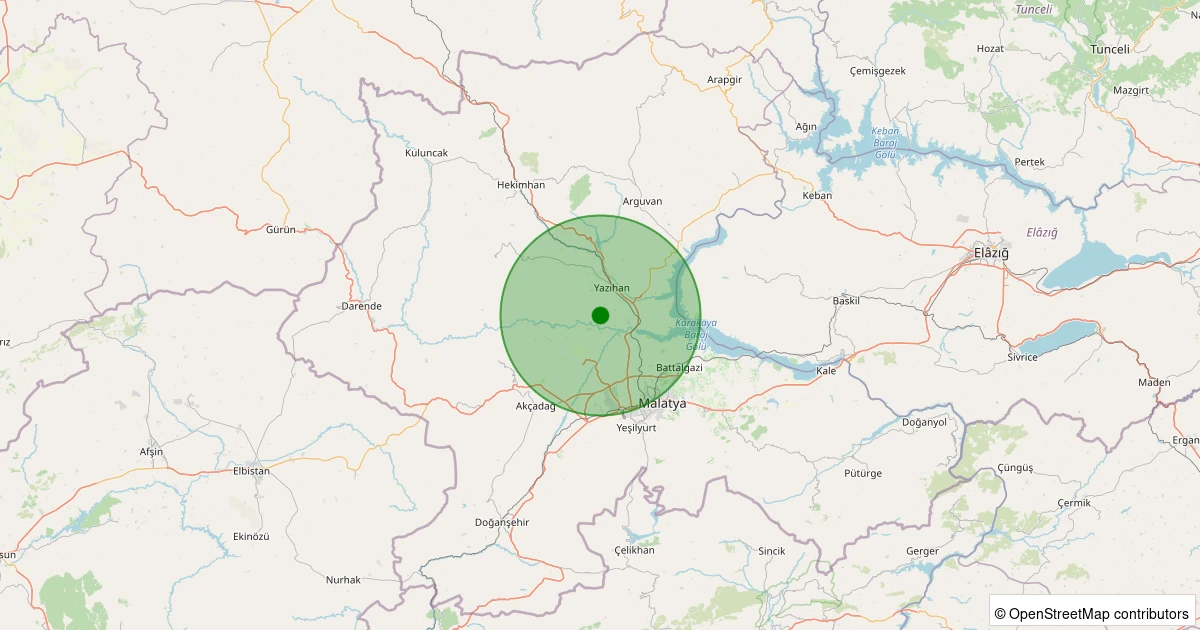 12 Aralık 2025 saat 19:10 - Yazıhan - Çermige - 1.10ML depreminin harita gösterimi