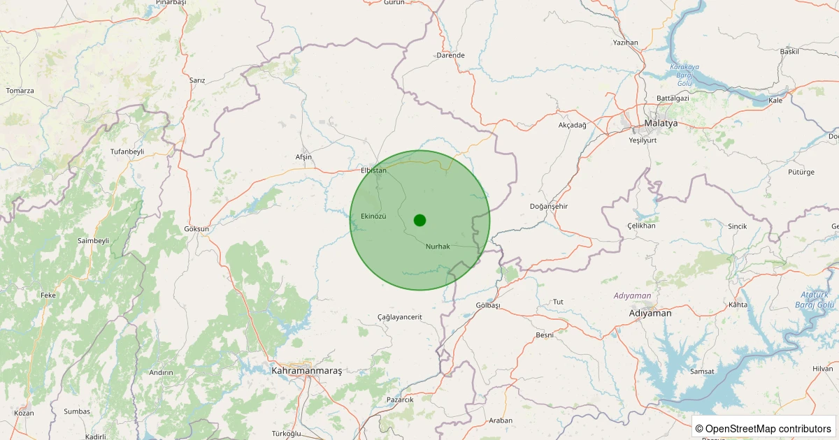 12 Aralık 2025 saat 19:41 - Nurhak - Ağcaşar Köyü - 1.80ml depreminin harita gösterimi