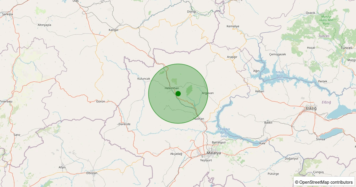 12 Aralık 2025 saat 20:13 - Hekimhan - Köprülü Mehmetpaşa - 1.70ml depreminin harita gösterimi