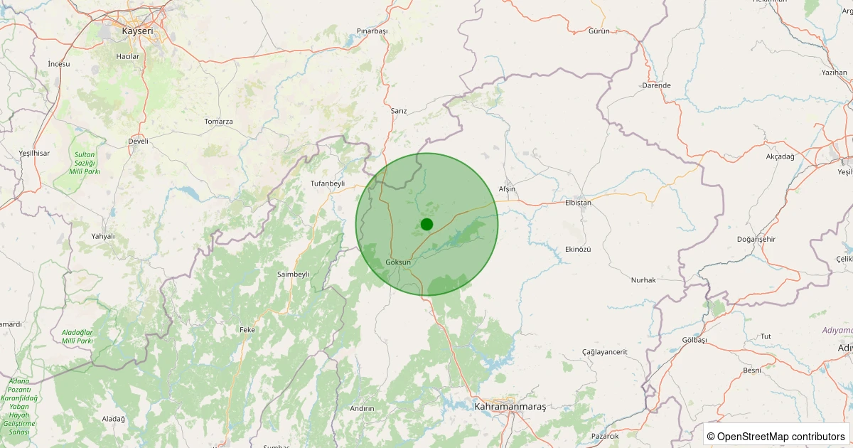 12 Aralık 2025 saat 21:40 - Göksun - 2.20ml depreminin harita gösterimi