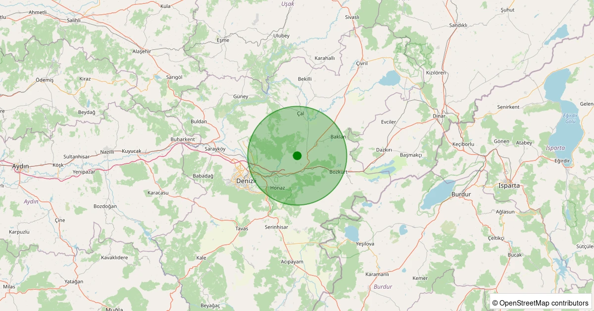 12 Aralık 2025 saat 22:29 - Çal - Belevi Köyü - 1.80ml depreminin harita gösterimi